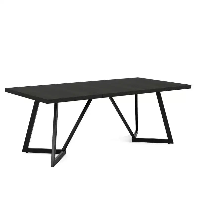 Tavolo da pranzo moderno da 70,96 pollici, piano in MDF effetto legno nero marrone, gambe in ferro metallico