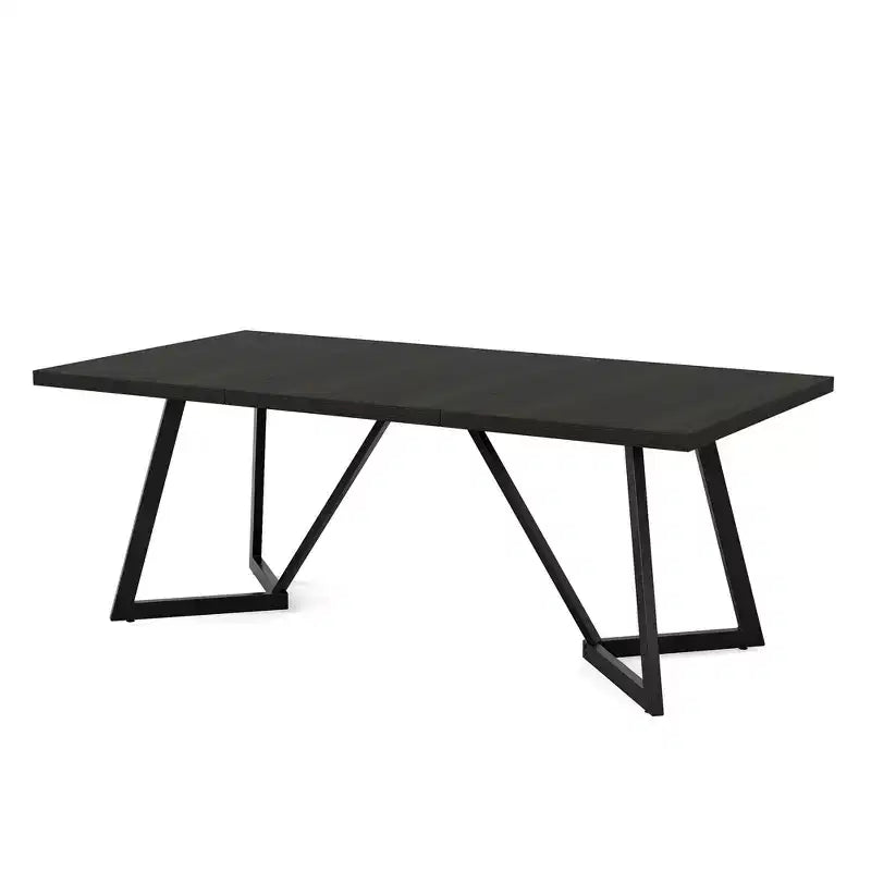Tavolo da pranzo moderno da 70,96 pollici, piano in MDF effetto legno nero marrone, gambe in ferro metallico