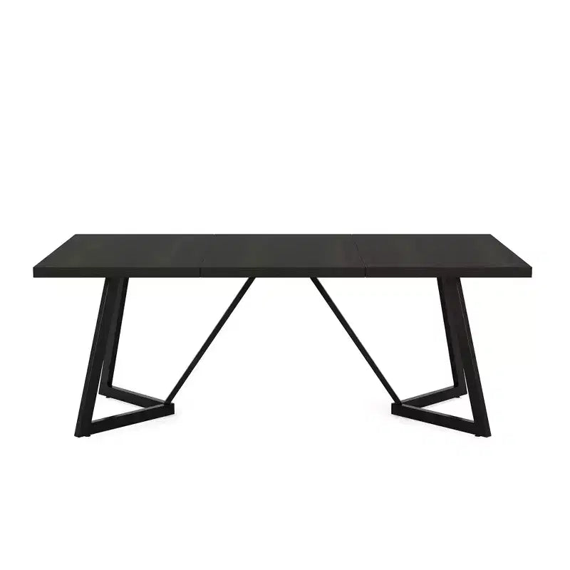 Tavolo da pranzo moderno da 70,96 pollici, piano in MDF effetto legno nero marrone, gambe in ferro metallico