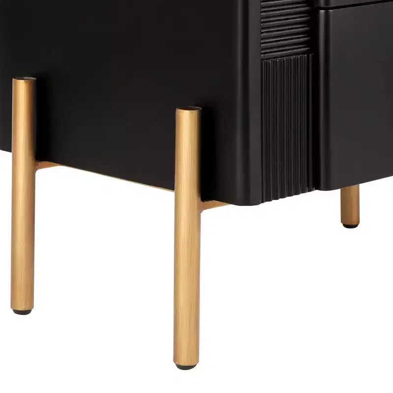 Comodino Moderno Minimalista con 2 Cassetti Contenitori, Maniglie e Gambe in Metallo Dorato, Design Testurizzato Unico