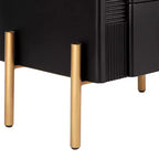 Comodino Moderno Minimalista con 2 Cassetti Contenitori, Maniglie e Gambe in Metallo Dorato, Design Testurizzato Unico