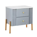 Comodino Moderno Minimalista con 2 Cassetti Contenitori, Maniglie e Gambe in Metallo Dorato, Design Testurizzato Unico