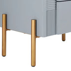 Comodino Moderno Minimalista con 2 Cassetti Contenitori, Maniglie e Gambe in Metallo Dorato, Design Testurizzato Unico