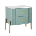 Comodino Moderno Minimalista con 2 Cassetti Contenitori, Maniglie e Gambe in Metallo Dorato, Design Testurizzato Unico