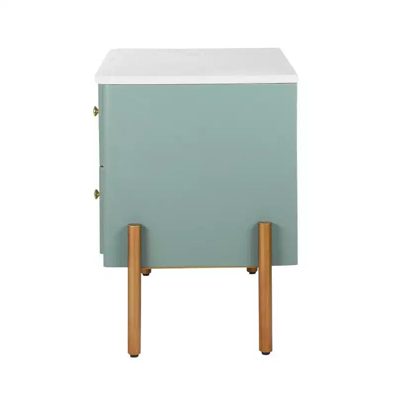 Comodino Moderno Minimalista con 2 Cassetti Contenitori, Maniglie e Gambe in Metallo Dorato, Design Testurizzato Unico
