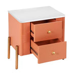 Comodino Moderno Minimalista con 2 Cassetti Contenitori, Maniglie e Gambe in Metallo Dorato, Design Testurizzato Unico