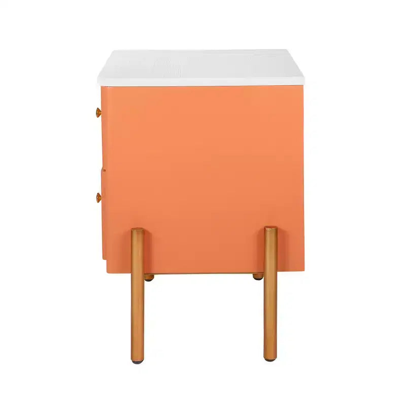 Comodino Moderno Minimalista con 2 Cassetti Contenitori, Maniglie e Gambe in Metallo Dorato, Design Testurizzato Unico