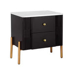 Comodino Moderno Minimalista con 2 Cassetti Contenitori, Maniglie e Gambe in Metallo Dorato, Design Testurizzato Unico