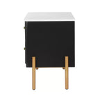 Comodino Moderno Minimalista con 2 Cassetti Contenitori, Maniglie e Gambe in Metallo Dorato, Design Testurizzato Unico