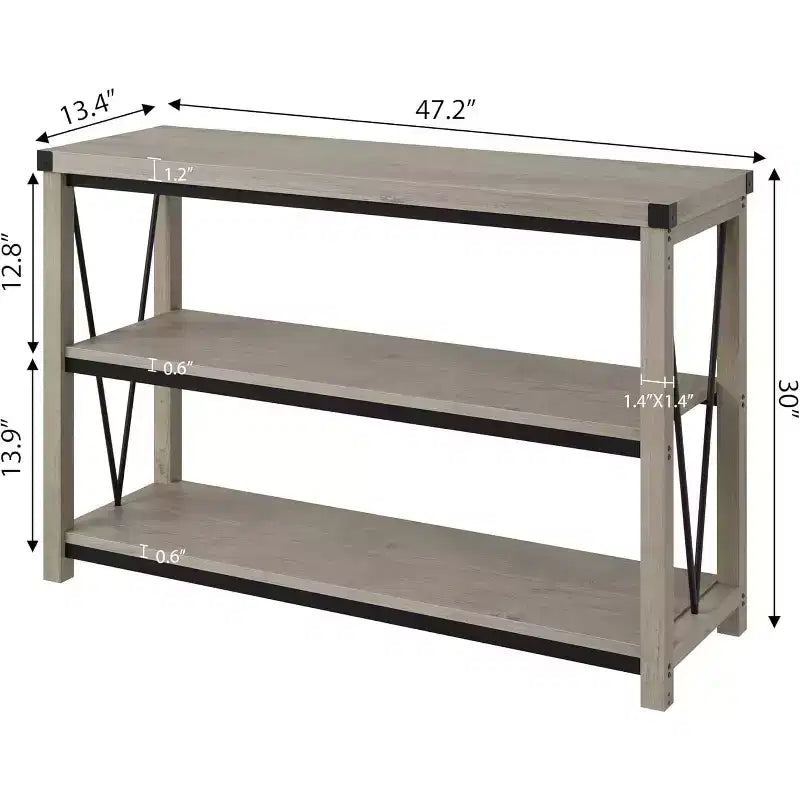 Tavolo da ingresso stile rustico da 47 pollici, consolle in legno a 3 livelli con ripiano, per soggiorno, tavolino da corridoio, grigio