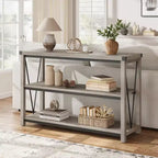 Tavolo da ingresso stile rustico da 47 pollici, consolle in legno a 3 livelli con ripiano, per soggiorno, tavolino da corridoio, grigio