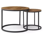 Nesting Table Set of 2, Round Nesting Coffee Table with Wood Tabletop & Metal Frame, Circle Coffee Tables for Home Office Living Room Bedroom