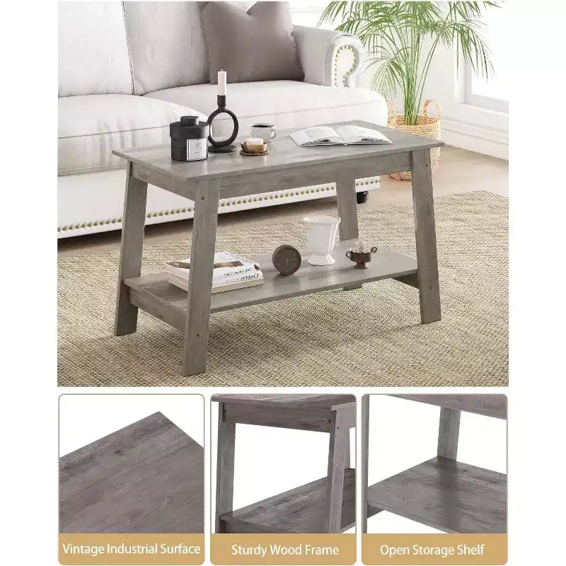 Tavolino da caffè industriale moderno da 80 cm con 2 ripiani, tavolo rettangolare compatto in MDF e truciolato per soggiorno e ufficio