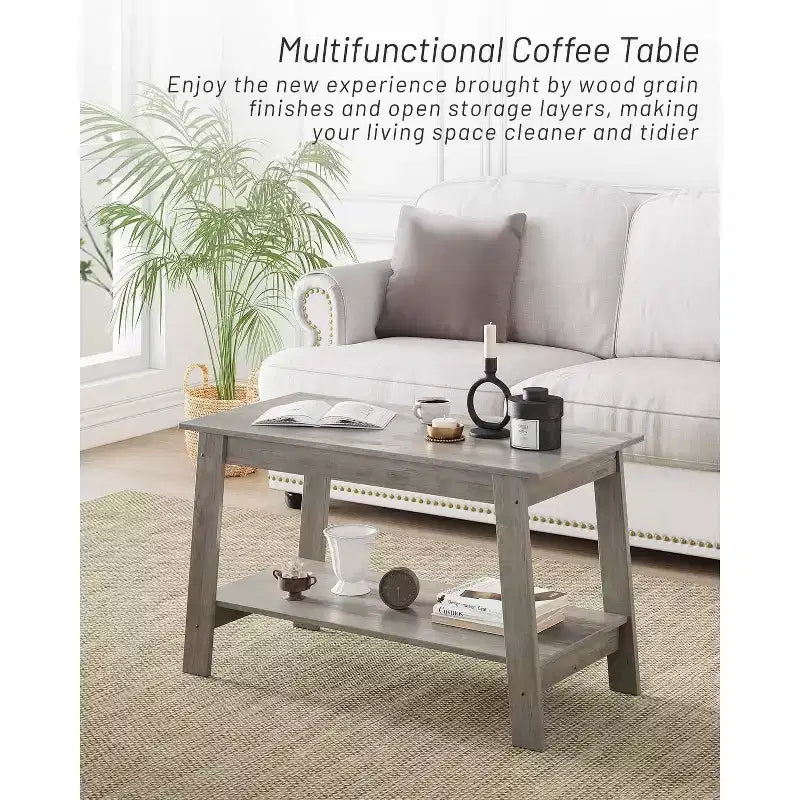 Tavolino da caffè industriale moderno da 80 cm con 2 ripiani, tavolo rettangolare compatto in MDF e truciolato per soggiorno e ufficio