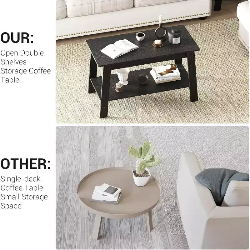 Tavolino da caffè industriale moderno da 80 cm con 2 ripiani, tavolo rettangolare compatto in MDF e truciolato per soggiorno e ufficio
