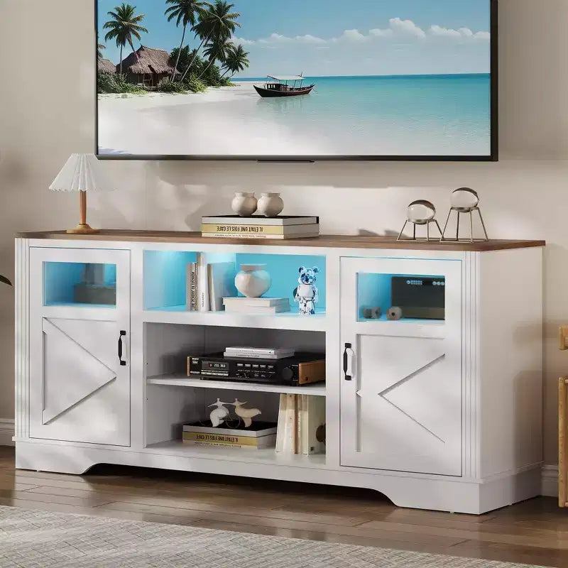 Mobile TV per Agriturismo per TV fino a 65 pollici, Porta TV alto 87,4 cm con contenitore e luce LED