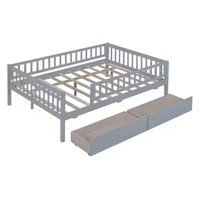 Divano letto matrimoniale in legno con due cassetti Grigio
