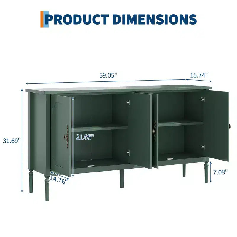 Credenza a buffet da 59 pollici, mobile bar da ingresso con ripiani regolabili, armadio da pavimento in legno, tavolo console multimediale