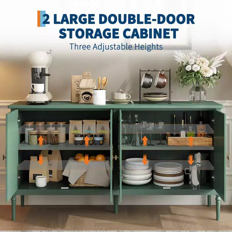 Credenza a buffet da 59 pollici, mobile bar da ingresso con ripiani regolabili, armadio da pavimento in legno, tavolo console multimediale
