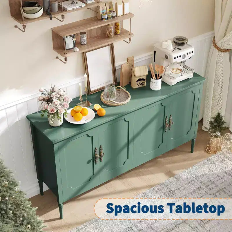 Credenza a buffet da 59 pollici, mobile bar da ingresso con ripiani regolabili, armadio da pavimento in legno, tavolo console multimediale
