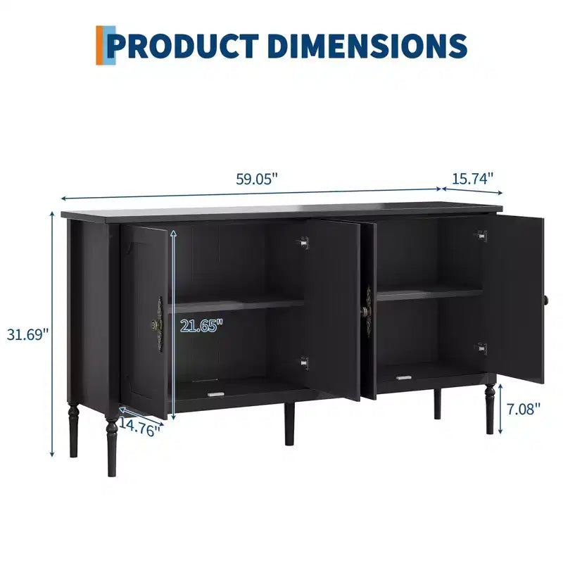 Credenza a buffet da 59 pollici, mobile bar da ingresso con ripiani regolabili, armadio da pavimento in legno, tavolo console multimediale