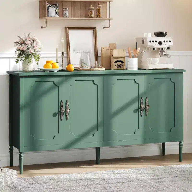 Credenza a buffet da 59 pollici, mobile bar da ingresso con ripiani regolabili, armadio da pavimento in legno, tavolo console multimediale