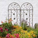 Confezione da 4 tralicci da giardino in metallo 220x50 cm - Antiruggine, marrone, per piante e fiori rampicanti da esterno