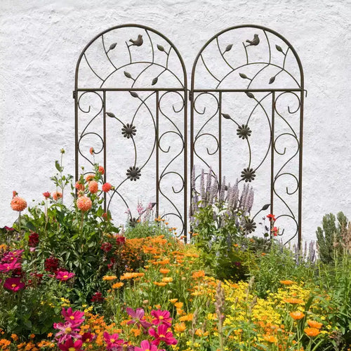 Confezione da 4 tralicci da giardino in metallo 220x50 cm - Antiruggine, marrone, per piante e fiori rampicanti da esterno