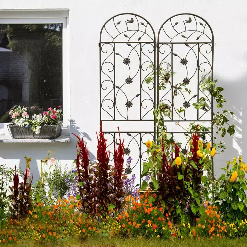 Confezione da 4 tralicci da giardino in metallo 220x50 cm - Antiruggine, marrone, per piante e fiori rampicanti da esterno
