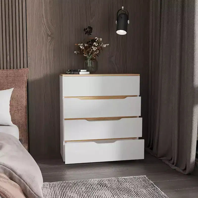 Comò a 4 cassetti Ampio spazio con cassetti spaziosi, Robusto legno ingegnerizzato, Piano superiore per spazi domestici versatili