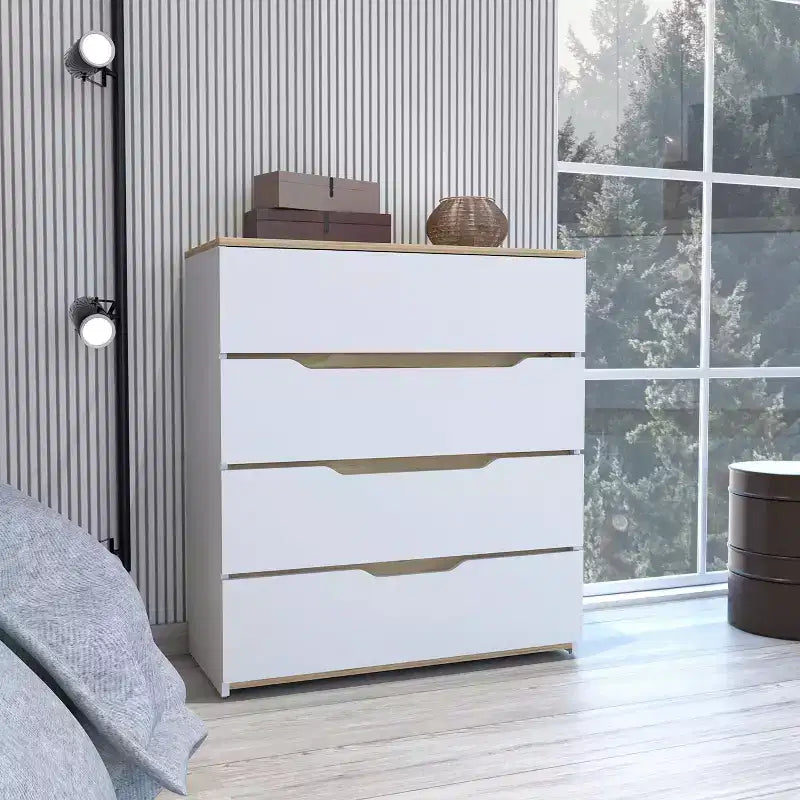 Comò a 4 cassetti Ampio spazio con cassetti spaziosi, Robusto legno ingegnerizzato, Piano superiore per spazi domestici versatili