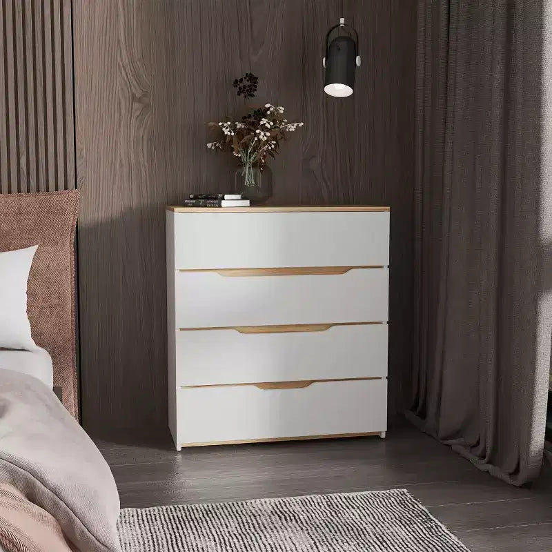 Comò a 4 cassetti Ampio spazio con cassetti spaziosi, Robusto legno ingegnerizzato, Piano superiore per spazi domestici versatili