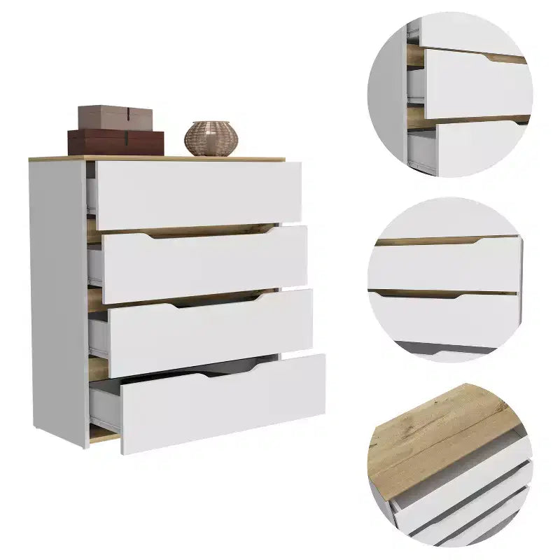 Comò a 4 cassetti Ampio spazio con cassetti spaziosi, Robusto legno ingegnerizzato, Piano superiore per spazi domestici versatili