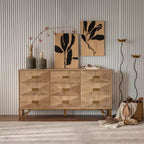 Cassettiera a 6 cassetti in legno chiaro, design moderno con cassetti scorrevoli per soggiorno/camera da letto/ingresso