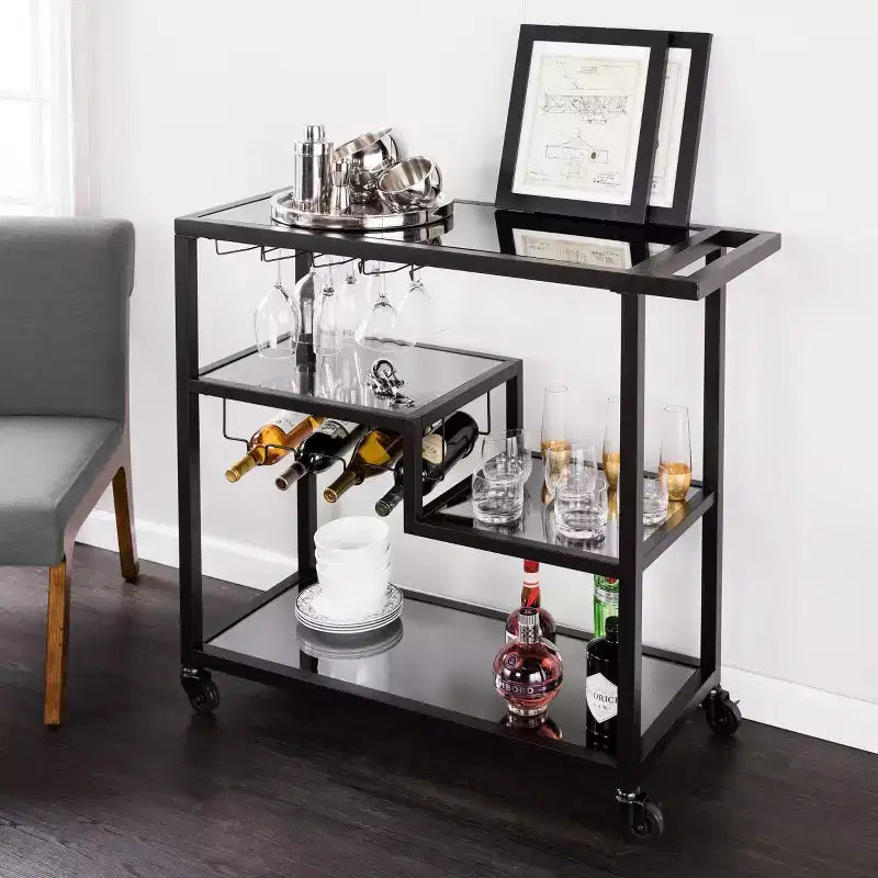 Carrello bar Zephs - Nero con specchio fumé - SEI