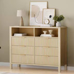 6 Drawer Dresser for Bedroom, Farmhouse Chest of Drawers with 2 Open Shelves and Fluted Doors for Living Room, Entryway