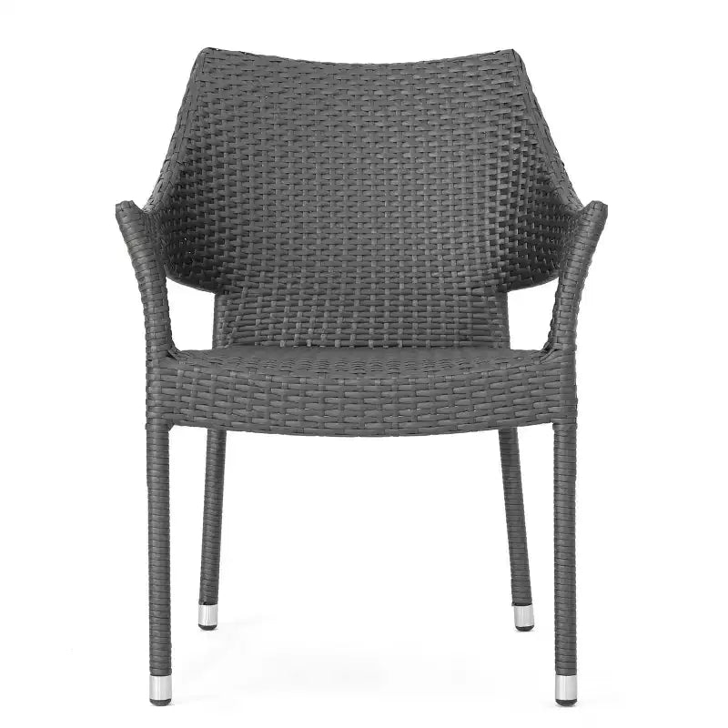 Poltrona impilabile grigia in PE Wicker 1 pezzo resistente alle intemperie salvaspazio per patio