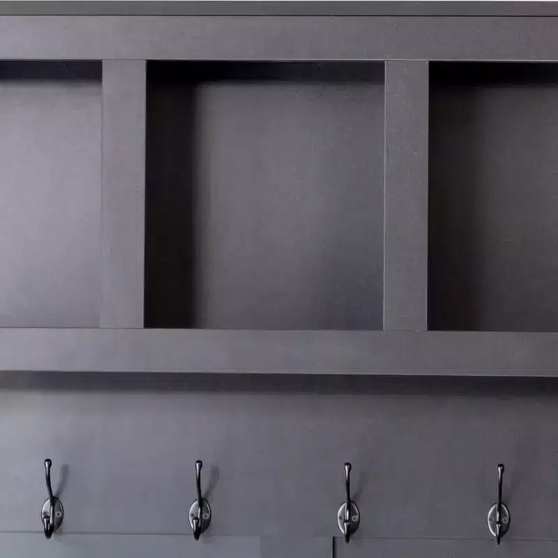 Appendiabiti da ingresso in legno stile rustico con 6 ganci, panca portaoggetti noce con ripiani regolabili, scarpiera con 13 scomparti