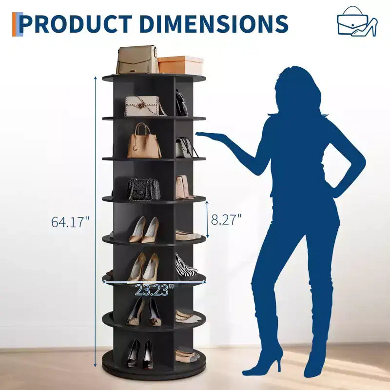 Torre scarpiera girevole a 7 livelli, organizer per scarpe rotante autoportante, espositore verticale per scarpe girevole a 360°, scarpiera rotonda
