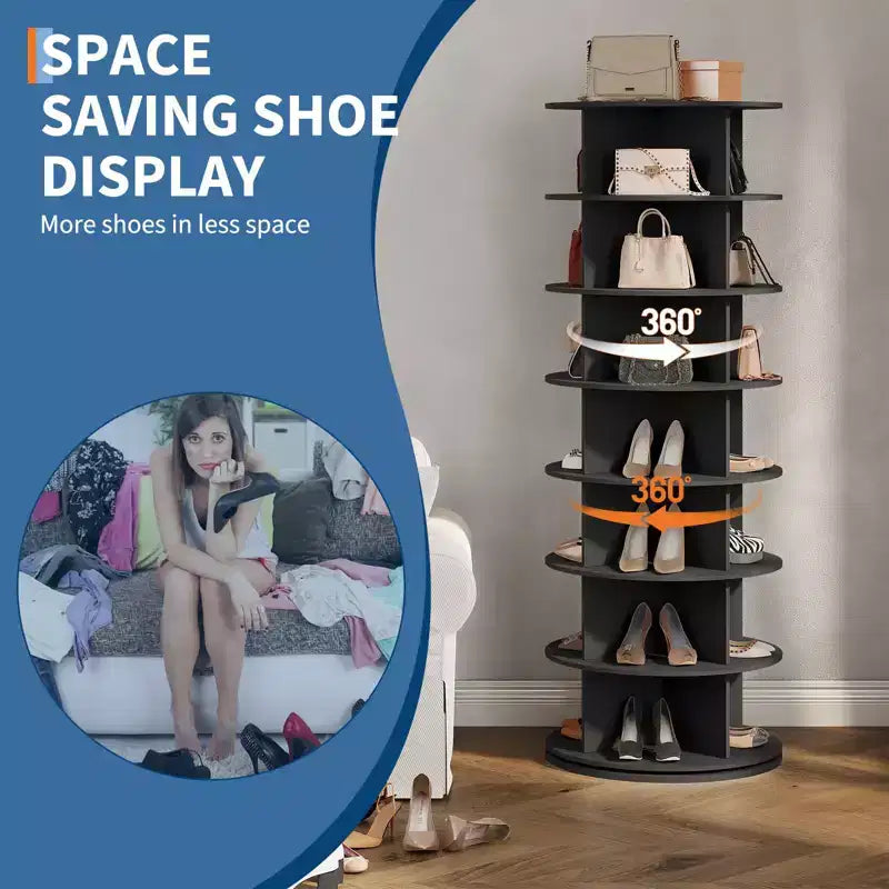 Torre scarpiera girevole a 7 livelli, organizer per scarpe rotante autoportante, espositore verticale per scarpe girevole a 360°, scarpiera rotonda