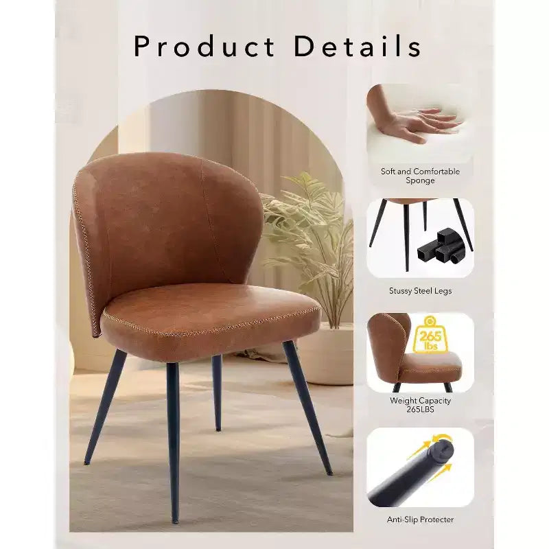 Set di 2 sedie da pranzo, sedie da cucina ergonomiche rivestite in pelle, gambe in acciaio, facili da pulire, portata 120 kg