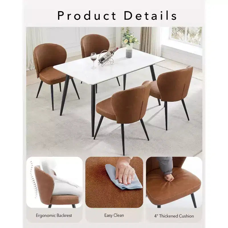 Set di 2 sedie da pranzo, sedie da cucina ergonomiche rivestite in pelle, gambe in acciaio, facili da pulire, portata 120 kg