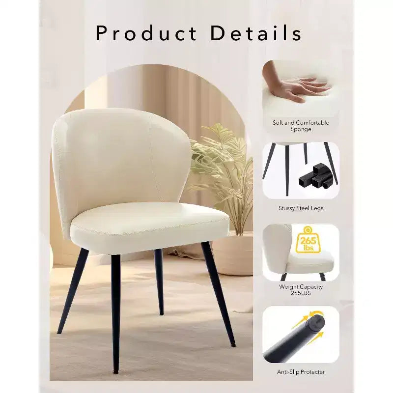 Set di 2 sedie da pranzo, sedie da cucina ergonomiche rivestite in pelle, gambe in acciaio, facili da pulire, portata 120 kg