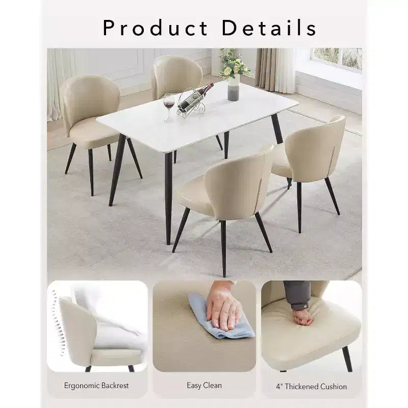 Set di 2 sedie da pranzo, sedie da cucina ergonomiche rivestite in pelle, gambe in acciaio, facili da pulire, portata 120 kg