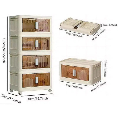 Contenitori portaoggetti pieghevoli a 3/4/5 livelli, armadietto portaoggetti pieghevole con porta magnetica e ruote bloccabili, contenitori portaoggetti impilabili