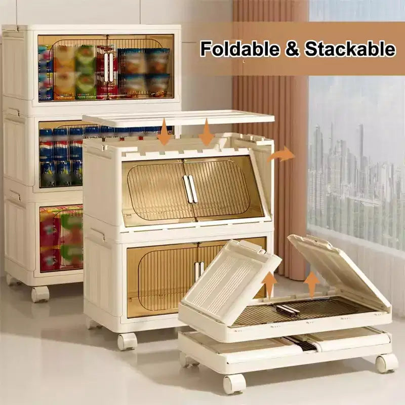 Contenitori portaoggetti pieghevoli a 3/4/5 livelli, armadietto portaoggetti pieghevole con porta magnetica e ruote bloccabili, contenitori portaoggetti impilabili