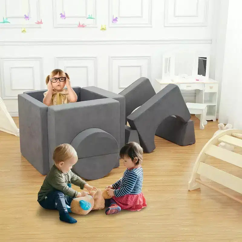 Divano da gioco per bambini, set 8 pezzi - Divano modulare costruibile per bambini (grigio scuro)