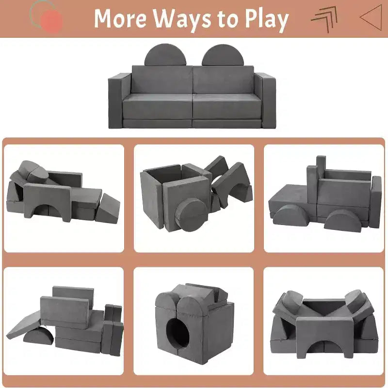 Divano da gioco per bambini, set 8 pezzi - Divano modulare costruibile per bambini (grigio scuro)