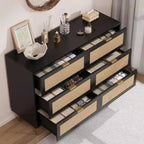 Cassettiera a sei cassetti in PB+MDF e Rattan Intrecciato - Mobiletto in Rattan, Superficie in Melamina a Tre Strati, Sei Cassetti, Piedini con Ferramenta Dorata