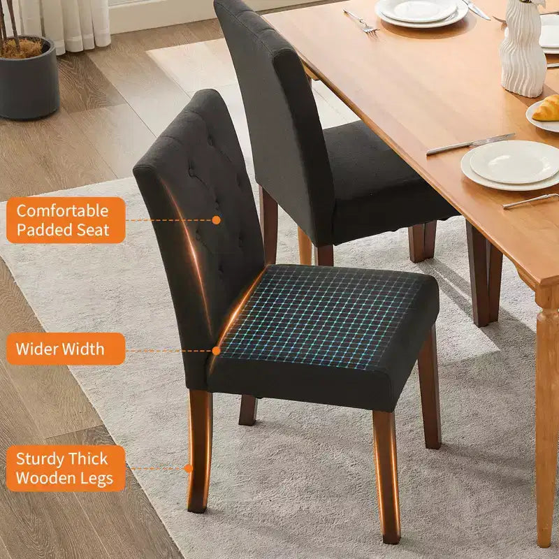 Set di 2 sedie da pranzo imbottite, sedie da cucina trapuntate con seduta imbottita, comode sedie laterali senza braccioli, sedie Parson d'accento per soggiorno